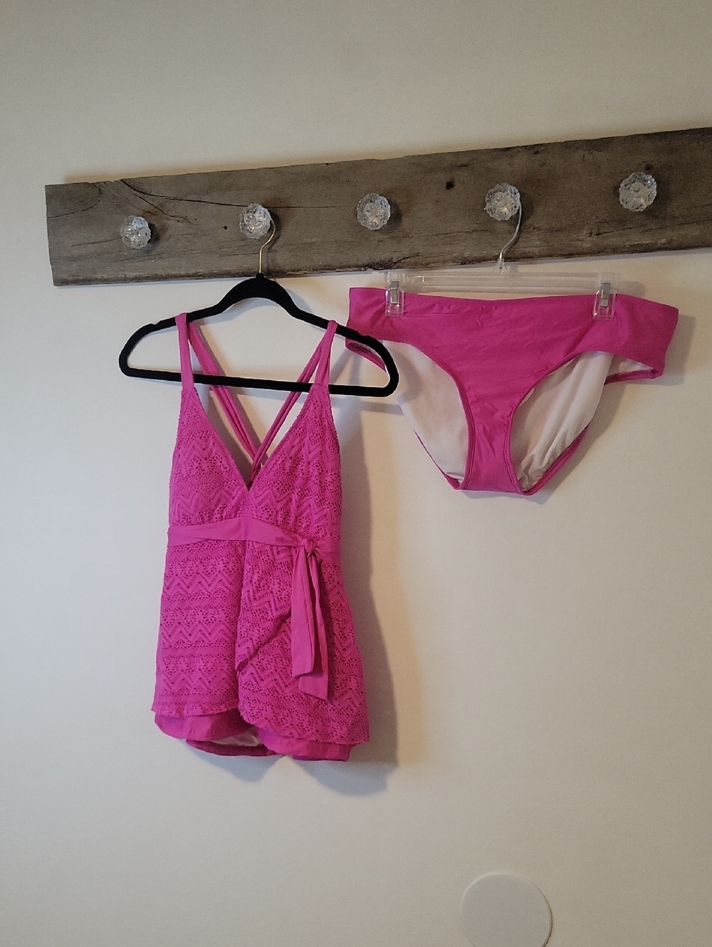 Alex Marie Pink Crochet-Detail Tankini Top and Bikini Bottoms SZ 10 - Picture 1 of 7